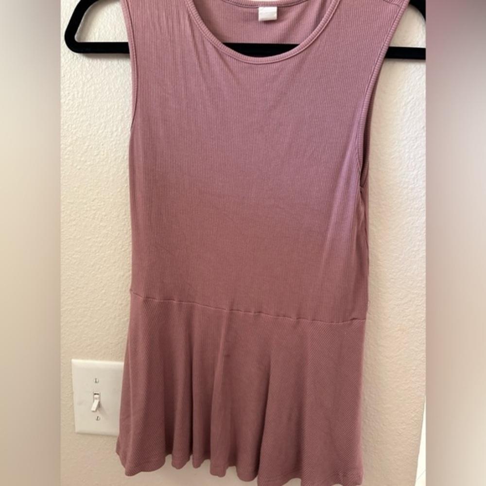 EASTER / SPRING TOP π Mauve pink ribbed peplum sleeveless tank large